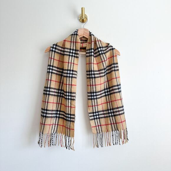 Authentic Burberry Nova Check Lambswool Rectangle Fringe Scarf Archive Beige - Picture 1 of 6